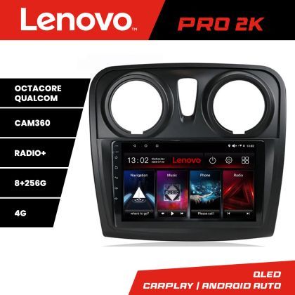 Navigatie Dacia Sandero Logan 2012-2020 Lenovo Kit-sandero 8 core QLED 2K 8+256 360 Android Waze USB Navigatie Internet Youtube Radio