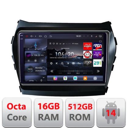 Navigatie Hyundai Santa Fe IX45 2012-2017 Edotec Kit-209 8 core QLED 2K 16+512 360 Android Waze USB Navigatie Internet Youtube Radio