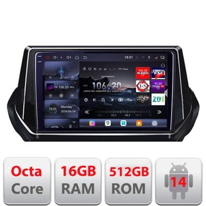 Navigatie Peugeot 2008 2020- Android radio gps internet 8 core QLED 2K 16+512 360 Edotec