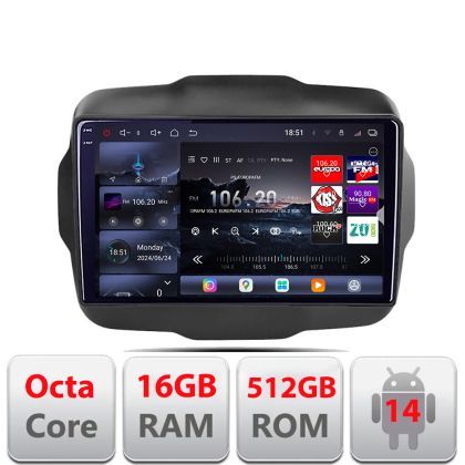Navigatie Jeep Renegade 2015-2020 Edotec Kit-500 8 core QLED 2K 12+256GB 360 Android Waze USB Navigatie Internet Youtube Radio