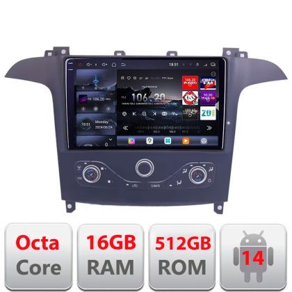 Navigatie Ford S-max 2006-2014 Qled 2K Octa Core 16+512 LTE 4G DSP Wifi 5Ghz android auto carplay radio gps internet KIT-smax-navi+EDT-E809-2K