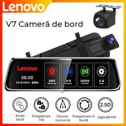 Oglinda cu camera DVR Lenovo V7 ecran de 9..66 inch 1080 fata 1080p spate Wifi Blind Spot Adas